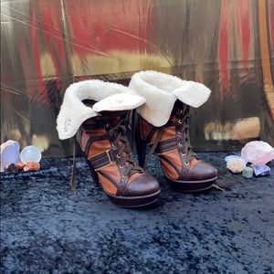 Lace up high heel boots